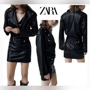 Zara black faux leather biker dress(mini)